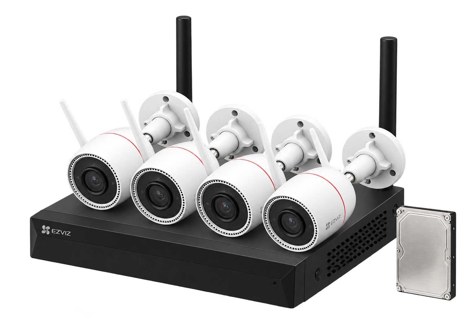 ערכת EZVIZ עם מקליט NVR, ארבע מצלמות H3C ודיסק 1TB ללא רקע